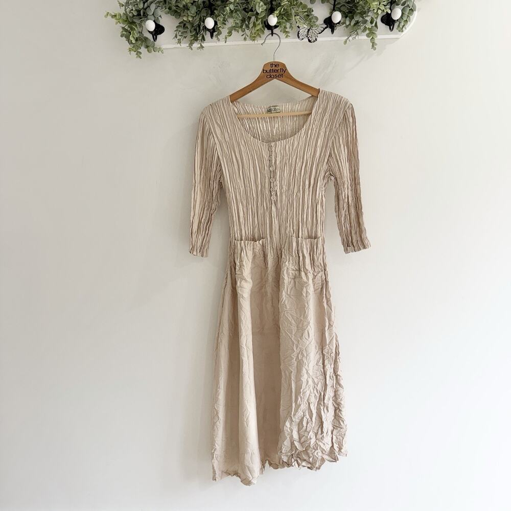 Alquema 3/4 SLEEVE SMASH POCKET DRESS Neutral Tan Size 1/small Y4930